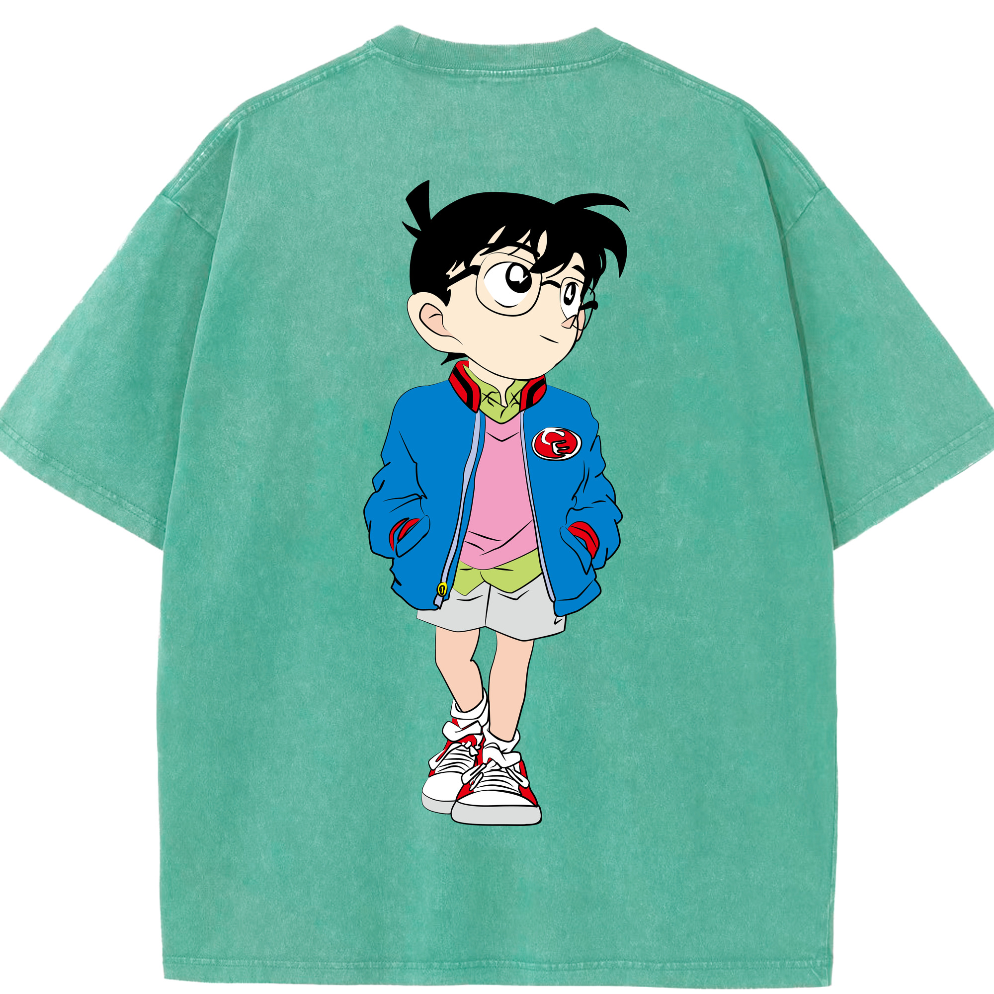 （画像用） 名探偵コナン 江戸川 コナン Detective Conan Conan Edogawa 綿100% ヴィンテージ風 半袖Tシャツ（背面プリント）